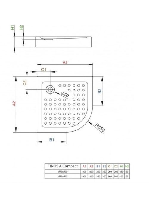 Душовий піддон Radaway Tinos A Compact 800x800x160 білий S4TIA8080-08