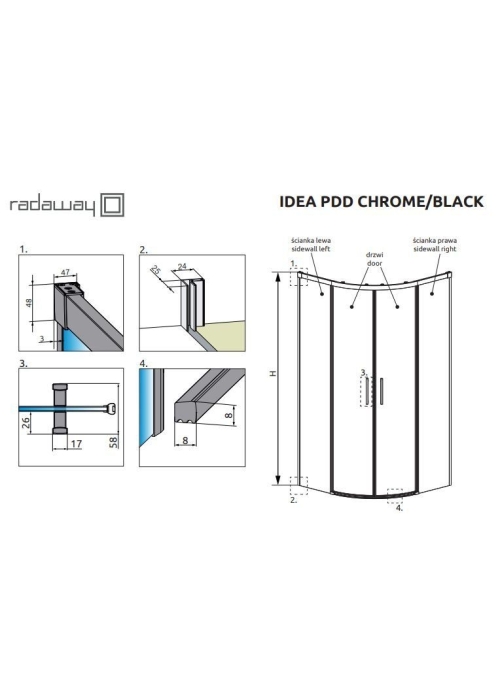 Душевые двери RADAWAY Idea PDD 900x2000 хром/прозрачное стекло 387139-01-01