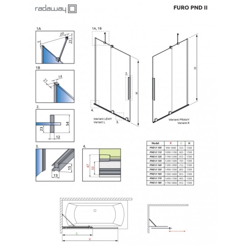 Шторка для ванни Radaway Furo Black PND II 538Lx1500 чорний/прозоре скло 10109538-54-01L