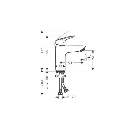 Змішувач Hansgrohe Logis 100 для умивальника з донним клапаном push-open, Matt Balck (71107670)