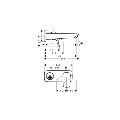 Змішувач Hansgrohe Logis для умивальника зі стіни прихованого монтажу 195 мм, Matt Black (71220670)