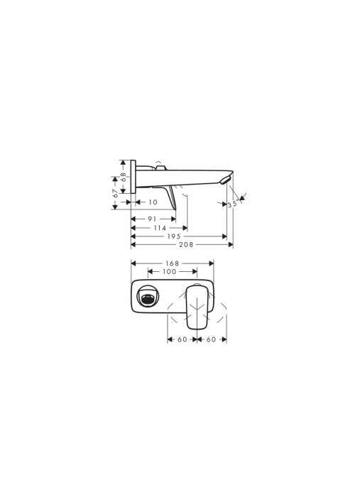 Смеситель Hansgrohe Logis для умывальника со стены скрытого монтажа 195 мм, Matt Black (71220670)