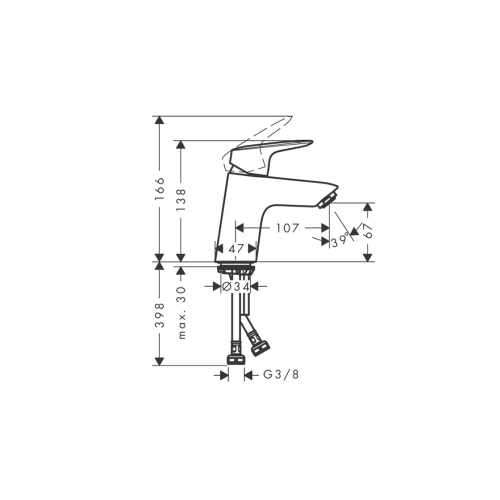 Змішувач Hansgrohe Logis 70 для умивальника з донним клапаном push-open, Matt Black (71077670)