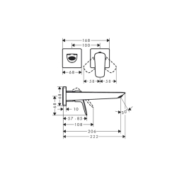 Смеситель Hansgrohe Logis Fine 205 для умывальника из стены скрытого монтажа, Matt Black (71256670)