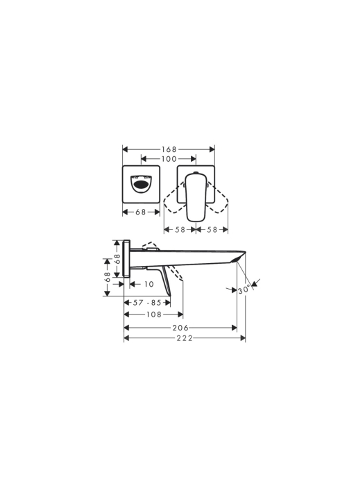 Смеситель Hansgrohe Logis Fine 205 для умывальника из стены скрытого монтажа, Matt Black (71256670)