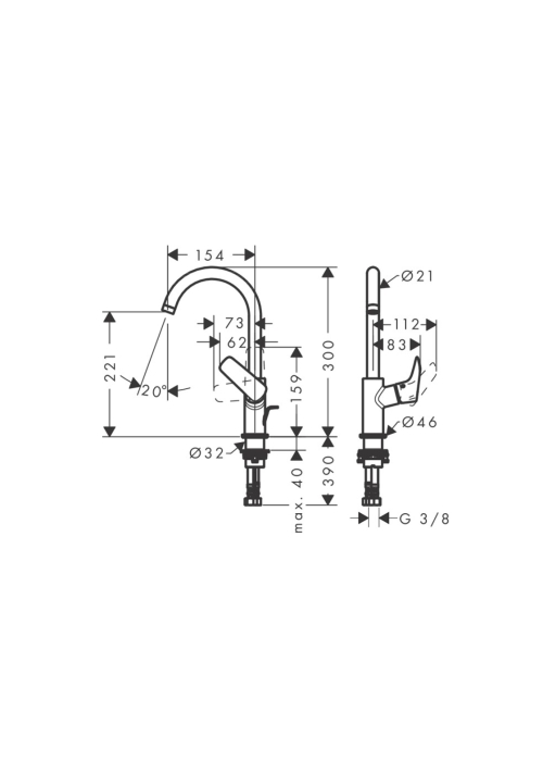 Смеситель Hansgrohe Logis 210 для умывальника, Matt Black (71130670)