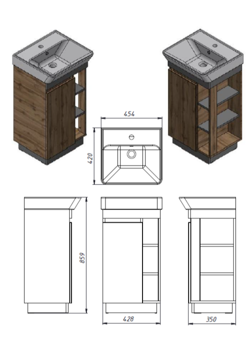 Тумба напольная JUVENTA Utah Ut-45 дуб вотан с умывальником Neon-45 Utah Ut-45 Wotan Oak