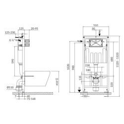 Інсталяція Cersanit B599 TECH LINE BASE з кнопкою BASE CIRCLE + підвісний унітаз ARTECO CLEAN ON із сидінням (S701-627)