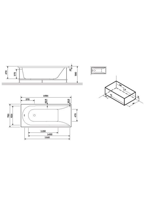 Каркас для ванни AM.PM Spirit 170x75 W72A-170-075W-R2