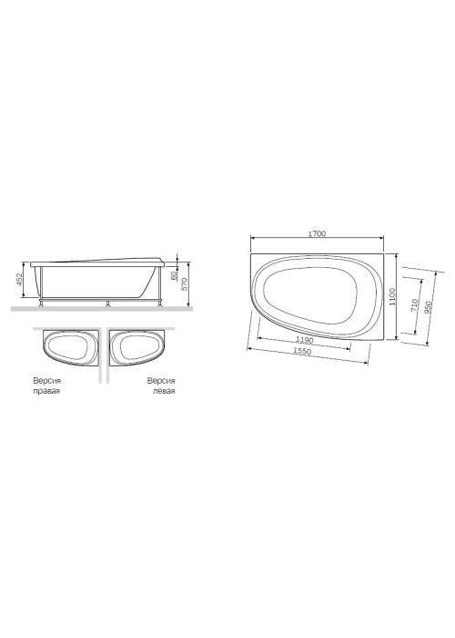 Каркас для ванни AM.PM Bliss L 170x115 лівосторонній W53A-170L115W-R