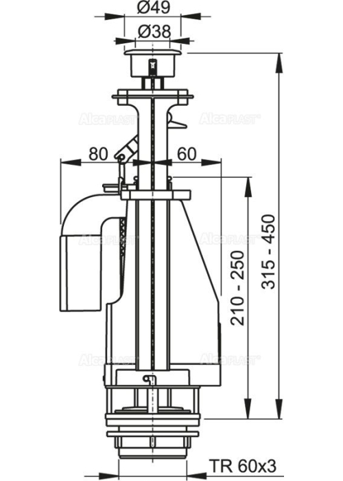 Зливний механізм Alcaplast A08 із подвійною кнопкою