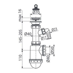 Сифон Alcaplast A441-DN50/40 для миття з нержавіючої решіткою