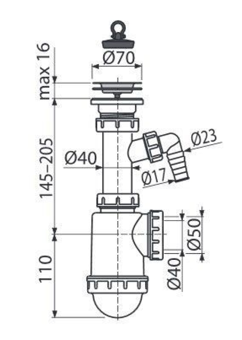 Сифон Alcaplast A441-DN50/40 для миття з нержавіючої решіткою