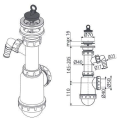 Сифон Alcaplast A441P-DN50/40 для миття з нержавіючої решіткою d70