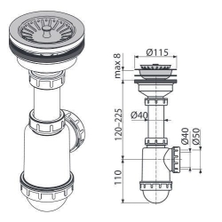 Сифон Alcaplast A446-DN50/40 для миття з нержавіючої решіткою d115