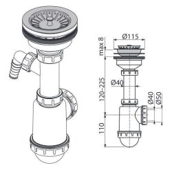 Сифон Alcaplast A446P-DN50/40 для миття з нержавіючої решіткою d115