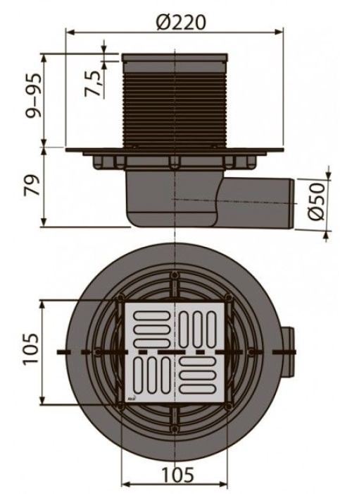 Сливной трап Alcaplast APV31 105x105/50мм  гидрозатвором SMART 