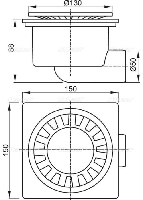 Зливний трап Alcaplast APV15 150x150/50