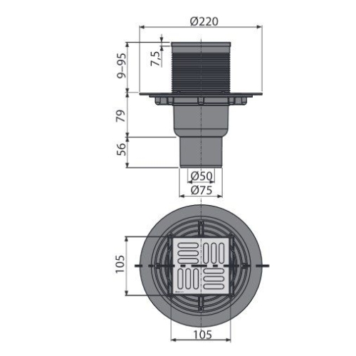 Зливний трап Alcaplast APV2321 105x105/50/75мм