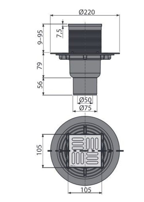 Зливний трап Alcaplast APV2321 105x105/50/75мм