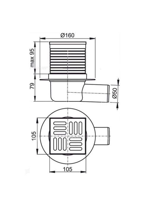 Сливной трап Alcaplast APV31 105x105/50 мм