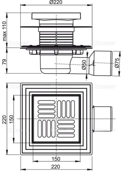 Зливний трап Alcaplast APV3444 150x150/50/75