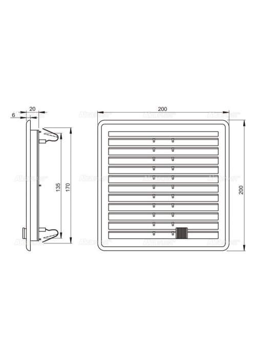 Вентиляційні грати Alcaplast AVM200UZ 200x200 з пружинками