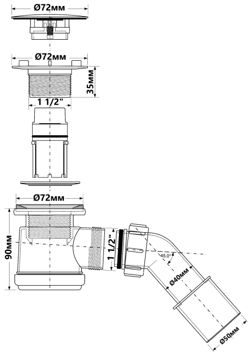 Сифон McALPINE для душового піддону HC26-SS