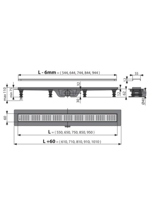 Водостічний жолоб Alcaplast APZ10-650M