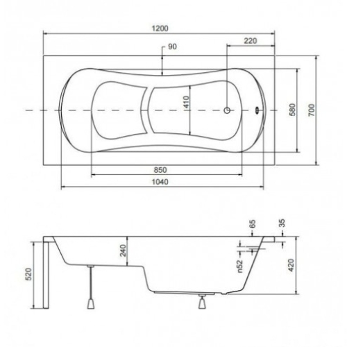 Ванна акриловая прямоугольная Besco Aria Rehab 120x70, AriaRehab/120/70