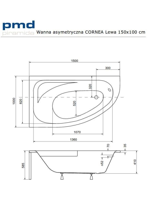 Ванна акрилова BESCO Cornea 150х100 лівостороння NAVARA05392