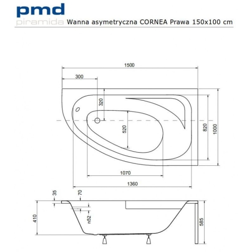 Ванна акрилова BESCO Cornea 150х100 правостороння NAVARA03750