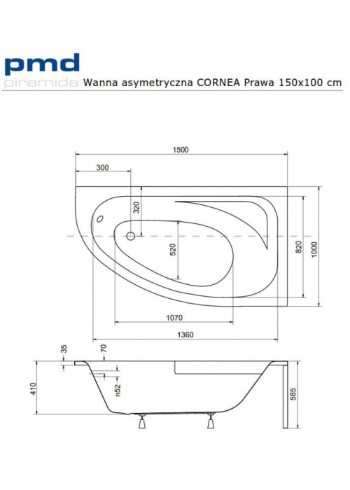 Ванна акриловая BESCO Cornea 150х100 правосторонняя NAVARA03750