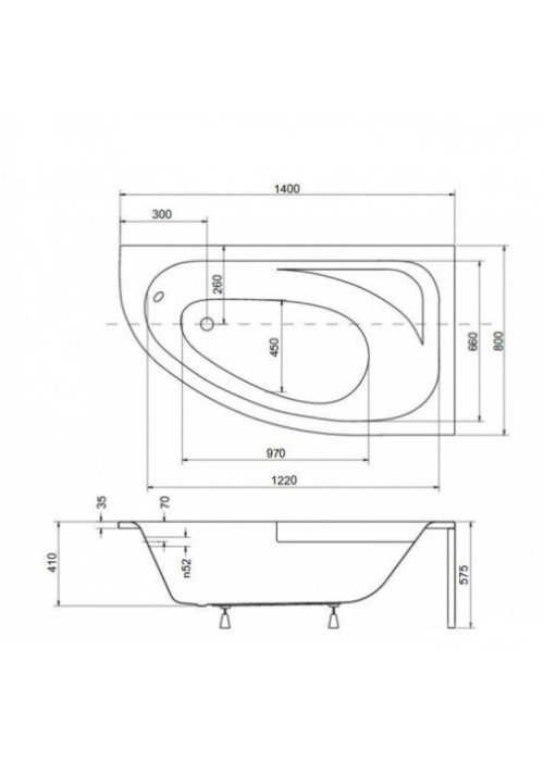 Ванна акриловая BESCO Cornea 140х80 правосторонняя 00000008434