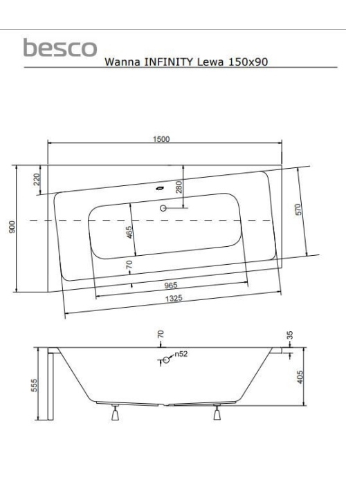 Ванна акрилова BESCO Infinity 150х90 лівостороння 00000011092