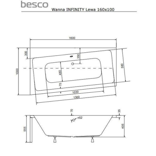 Ванна акриловая BESCO Infinity 160х100 левосторонняя 00000012903