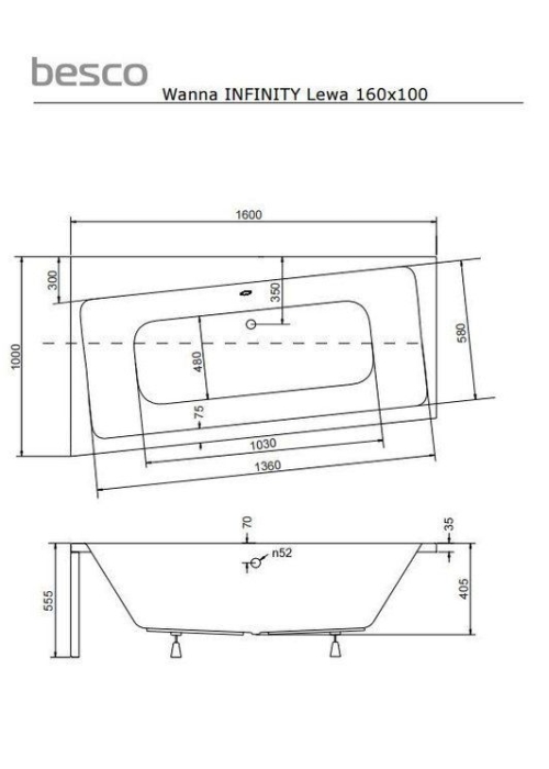 Ванна акрилова BESCO Infinity 160х100 лівостороння 00000012903