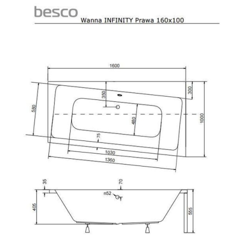 Ванна акрилова BESCO Infinity 160х100 правостороння NAVARA01331