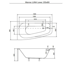 Ванна акрилова BESCO LUNA 150х80 лівостороння 00000008557