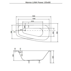 Ванна акрилова BESCO LUNA 150х80 правостороння 00000008556