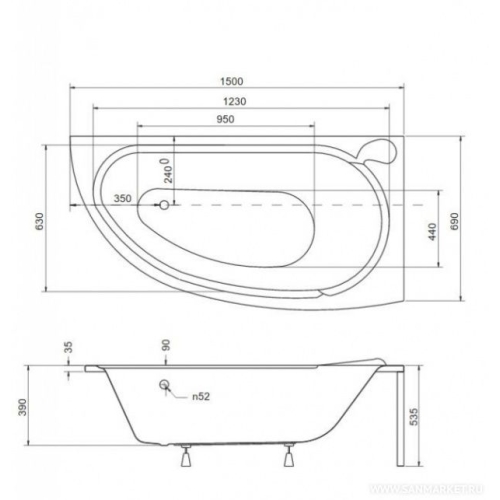 Ванна акрилова BESCO Mini 150х70 правостороння 00000010424