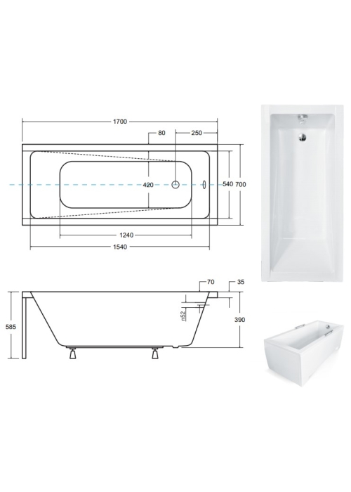 Ванна акрилова BESCO Modern 170х70 00000011025