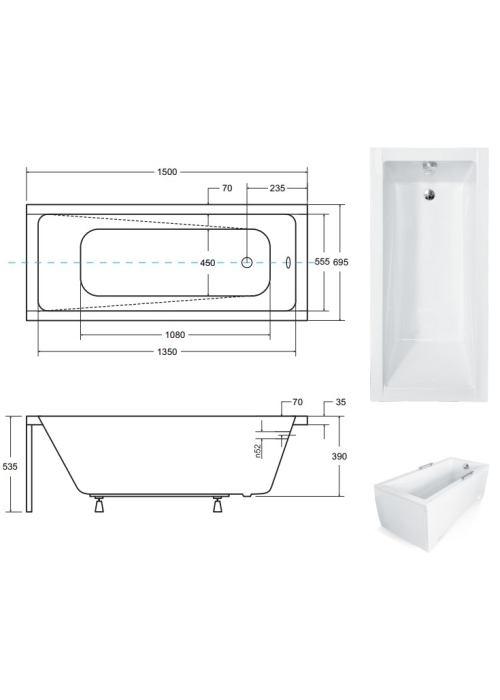 Ванна акрилова BESCO Modern 150х70 00000011103