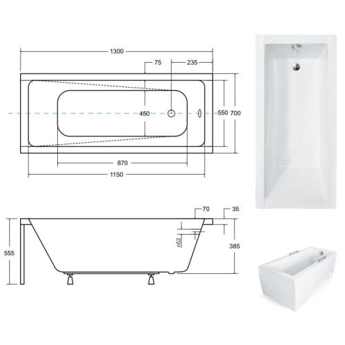 Ванна акрилова BESCO Modern 130х70 00000011309