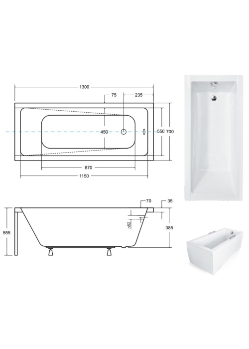 Ванна акрилова BESCO Modern 130х70 00000011309