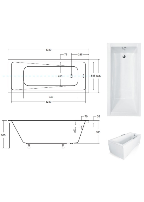 Ванна акрилова BESCO Modern 140х70 00000013690