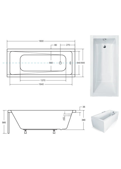 Ванна акриловая BESCO Modern 180х80