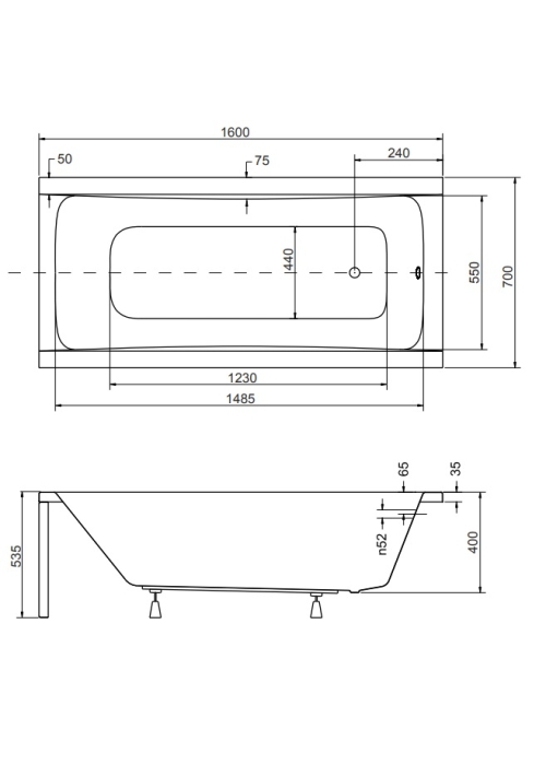 Ванна акрилова BESCO Optima 160х70 NAVARA03062