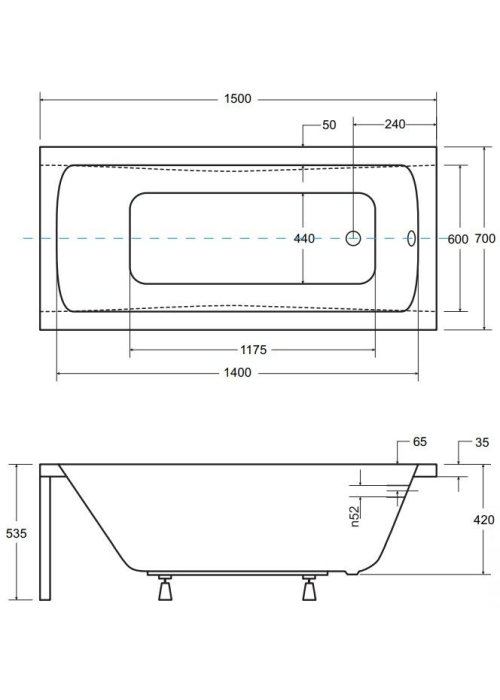 Ванна акрилова BESCO Optima 150х70 NAVARA03061