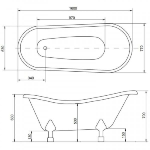 Ванна отдельностоящая Besco Otylia ретро 160x77 с белыми ногами, Otylia/160/77/white